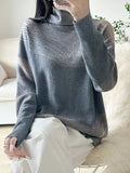 christmas outfit Dodobye Long Sleeves Loose Contrast Color High Neck Pullovers Sweater Tops