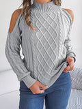 christmas outfit Dodobye Long Sleeves Loose Hollow Solid Color Cold Shoulder Pullovers Sweater Tops