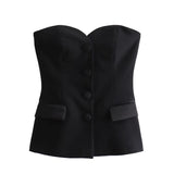 thanksgiving outfit Dodobye 2024 Spring Summer Sexy Solid Women Suits Fashion Strapless Sleeveless Single Breasted Tops+Folds Mini Shorts Skirts