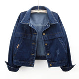 Dodobye Vintage Women Jacket 2025 New Autumn Denim Jackets Long Sleeve Blue Jeans Coat Turn-down Collar Outwear Bomber Jacket