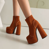 thanksgiving outfit Dodobye Sexy Female Ankle Boots Round Toe Ultrahigh Heels 12.5cm Platform Hill Flock Suede Big Size 44 Booties