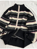 Dodobye Women Black Gothic Striped Cardigan Knit Two-tone Sweater 90s Harajuku Korean Vintage Long Sleeve Jumper Sweaters 2000s Clothes