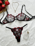 Dodobye - Floral Embroidery Lingerie Set, Hollow Out Unlined Bra & Sheer Mesh Thong, Women's Sexy Lingerie & Underwear