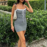 thanksgiving outfit Dodobye 2024 Spring SUmmer Sexy Women Dresses Fashion Plaid Strapless Slim Sleeveless Zipper Lace-up Chic Camisole Mini Dresses