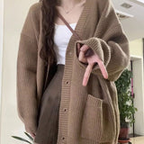 Black Friday Dodobye Gray Cardigan Sweater Women Korean Medium-Length Spring Autumn Loose Lazy Vintage Knit Sweater Casual Buttons Harajuku Jumpers