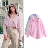 Dodobye Ladies Striped Shirt Women Cotton Oxford Long Sleeve Spring Autumn Causal Elegant Loose Blouse Shirt Chic Crop Tops Mujer Female