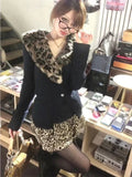 Dodobye Leopard Cardigan Women Japanese Gyaru V-neck Long Sleeve Streetwear Slim Sexy Cardigan Sweater Y2k Vintage Top Autuam