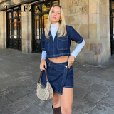 thanksgiving outfit Dodobye 2024 Spring Summer Casual Denim Women Suits Fashion Pockets V Neck Pullover Half Sleeve Shirts+Chic Mini Shorts Skirts