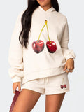 thanksgiving outfit Dodobye New Fashion Women Hoodie Long Sleeve Cherry Print Hooded Sweatshirt Pullover Fall Casual Tops Club Street Style S M L