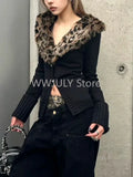 Dodobye Leopard Cardigan Women Japanese Gyaru V-neck Long Sleeve Streetwear Slim Sexy Cardigan Sweater Y2k Vintage Top Autuam