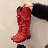 Dodobye Knee High Mid Heels High Boots Woman New PU Leather Shoes 2025  Trend Fashion Pleated Punk Waterproof Botas Pumps Mujer Zapatos