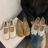 Dodobye 2024 Autumn Women Flat Shoes Fashion Pleated Round Toe Shallow Slip on Ballet Shoes Flat Heel  Soft Ballerina Mary Jane Shoes