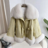 thanksgiving outfit Dodobye 2024 Winter New Style Whole Leather Fox Fur Jacket Women's Youth Petite Cropped Fashionable Fur Sweater Coat