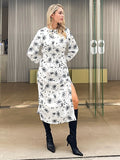 Dodobye 2024 Summer New Design Women Floral print Split Long Sleeved Maxi Dress