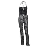 Women's Jumpsuit 2024 Music Festival Cocktail Strap Jumpsuit Women's Lace Printed See Through Design Pants