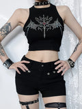 Women's Gothic Tank Top 2024 New Fashion Tops Clashing Color Print Music Festival Dark Rhinestone Tank Top