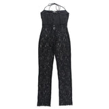 Women's Jumpsuit 2024 Music Festival Cocktail Strap Jumpsuit Women's Lace Printed See Through Design Pants