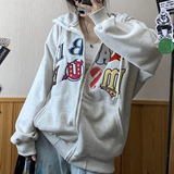 christmas outfit Dodobye Aesthetic Embroidery Letters Zip Up Hoodie