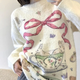 christmas outfit Dodobye Aesthetic Rabbit Print Oversized Sweater