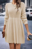 Dodobye Solid Color Shirring Long Sleeve Knitted Dress