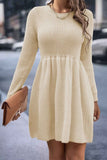 Dodobye Solid Color Shirring Long Sleeve Knitted Dress