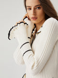 Dodobye Ruffled Trim Contrast Binding Button-up Collar Midi Sweater Dress