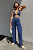 Dodobye Blue Hoodie Halter Vest Three-Piece Pants Set