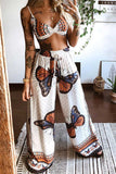 Dodobye Butterfly Print Twisted Crop Top & Wide Leg Pants Set