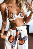 Dodobye Butterfly Print Twisted Crop Top & Wide Leg Pants Set