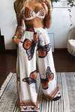 Dodobye Butterfly Print Twisted Crop Top & Wide Leg Pants Set