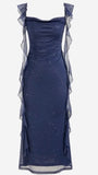 Dodobye Elegant Sheath Square Neckline Navy Blue Chiffon Ruffles Prom Dresses Formal Dress (PRE-ORDER)