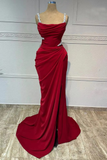 Dodobye Elegant Sheath Straps Burgundy Satin Silver Beads Slit Long Prom Dresses Formal Dress (PRE-ORDER)