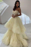 Dodobye Princess A Line Spaghetti Straps Layers Daffodil Tulle Prom Dresses Unique Formal Dress (PRE-ORDER)