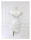 Dodobye Sexy Sheath Short White Homecoming Dress With Ruffles (PRE-ORDER)