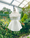 Dodobye Simple A line Off The Shoulder White Satin Homecoming Dress (PRE-ORDER)