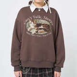 christmas outfit Dodobye Can't Talk Cat Print Sweatshirt