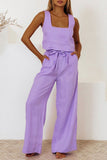 Dodobye Cotton Waist-Tie Square Neck Pants Set