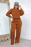 Dodobye Crew Neck Crop Top Wide Leg Long Pants Suits