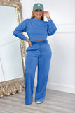 Dodobye Crew Neck Crop Top Wide Leg Long Pants Suits