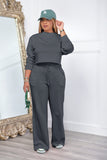 Dodobye Crew Neck Crop Top Wide Leg Long Pants Suits