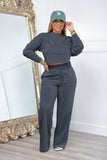 Dodobye Crew Neck Crop Top Wide Leg Long Pants Suits