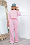 Dodobye Crew Neck Crop Top Wide Leg Long Pants Suits