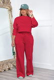 Dodobye Crew Neck Crop Top Wide Leg Long Pants Suits