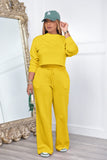 Dodobye Crew Neck Crop Top Wide Leg Long Pants Suits