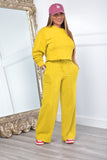 Dodobye Crew Neck Crop Top Wide Leg Long Pants Suits