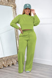 Dodobye Crew Neck Crop Top Wide Leg Long Pants Suits