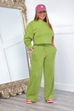 Dodobye Crew Neck Crop Top Wide Leg Long Pants Suits