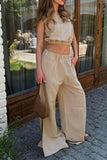 Dodobye Elastic Waist Tank Top Slit Wide Leg Long Pants Suits