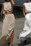 Dodobye Elastic Waist Tank Top Slit Wide Leg Long Pants Suits