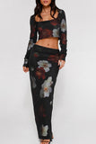 Dodobye Floral Print Crop Top Midi Skirt Suits